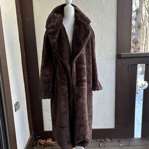 Elegant Dark Brown Faux Fur Coat